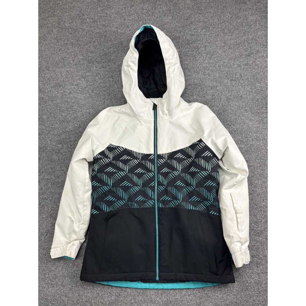 686‎ Jacket Youth Large White Black Hooded Insulated Snowboard 10K Waterproof